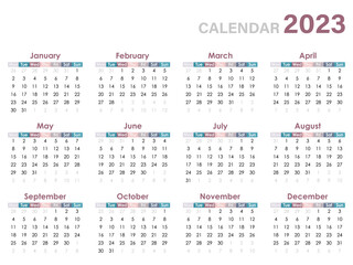 Calendar 2023 on a white background. Vector illustration.