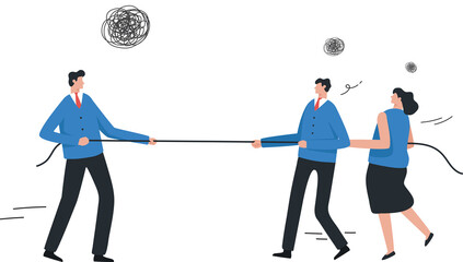 Fototapeta na wymiar Dealing With a Difficult Boss. Collective Bargaining, between boss and subordinates. agreement between two or more parties employees. Tug of war.