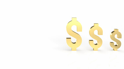 The gold dollar symbol on white background for business concept 3d rendering