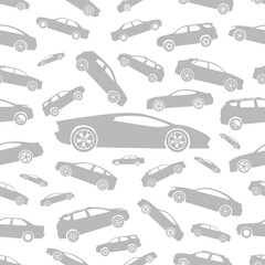 Car Seamless Pattern With Gray Car Icons Vector. Seamless pattern with Simple Car Icons. Abstract seamless cars pattern.
