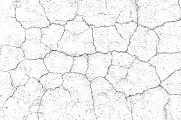 Cracks overlay textured. Distressed black texture. Dark grainy texture on white background. Grain noise particles. Rusted white effect. Grunge design elements. Vector illustration, EPS 10.