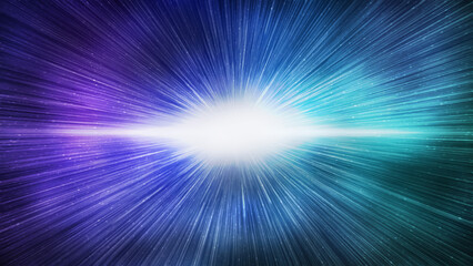 Big bang effect on bright blue galaxy sky, horizontal background