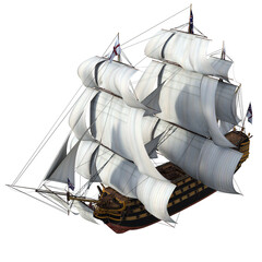 3D Rendered Fantasy Sailing Ship on Transparent Background - obrazy, fototapety, plakaty