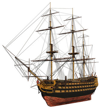 3D Rendered Fantasy Sailing Ship on Transparent Background