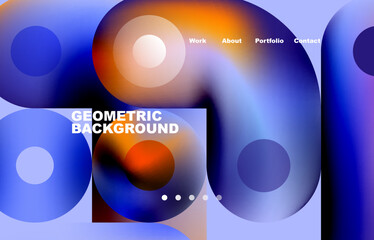 Circles and round shapes landing page abstract geometric background. Web page for website or mobile app wallpaper