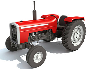 Old Farm Tractor 3D rendering on white background
