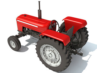 Old Farm Tractor 3D rendering on white background