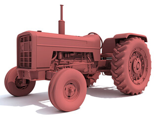 Classic Farm Tractor Clay 3D rendering on white background