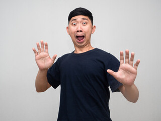 Naklejka premium Asian man feels shocked gesture surprised isolated