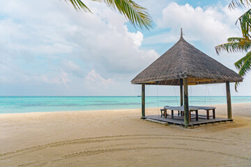 Exotic wooden villa on the water at Club Med Kani, a resort located on a very quiet and comfortable small island in the Maldives with stunning sea views