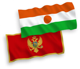 Flags of Republic of the Niger and Montenegro on a white background