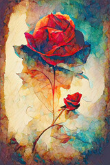 Background with beautiful watercolor red rose. Flower background.