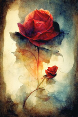 Background with beautiful watercolor red rose. Flower background.