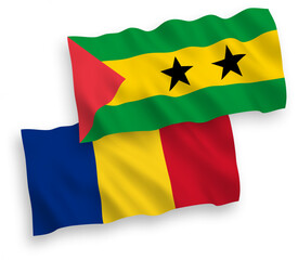 Flags of Romania and Saint Thomas and Prince on a white background