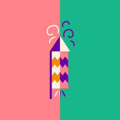 Diwali Flat Fireworks Petard Symbol. Vector Illustration of Indian Holiday Object.