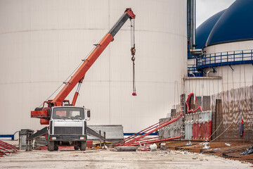 Wall formwork and crane in industrial construction