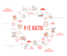 pe ratio business concept with icon set template banner and circle round shape