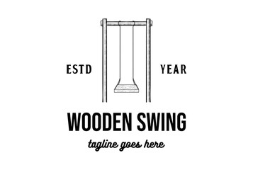 Retro Vintage Wooden Swing Logo Design Vector