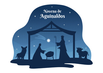 Novena De Aguinaldos Holiday Tradition in Colombia for Families to Get Together at Christmas in Flat Cartoon Hand Drawn Templates Illustration