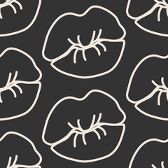 Seamless pattern of minimalist contemporary woman lips line art beauty