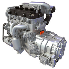 Car Engine 3D rendering on white background