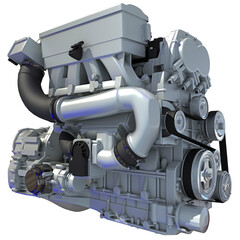 Car Engine 3D rendering on white background