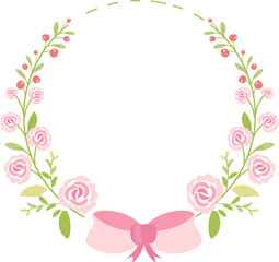 cute pastel green pink valentine roses flat style wreath frame