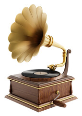 Antique gramophone on transparent background