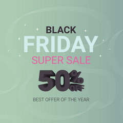 text text black friday super sale and 50 off on a light green background with an abstract pattern of thin ribbons