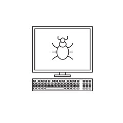 Computer software bug symbol. Code debugging. Test app for error.