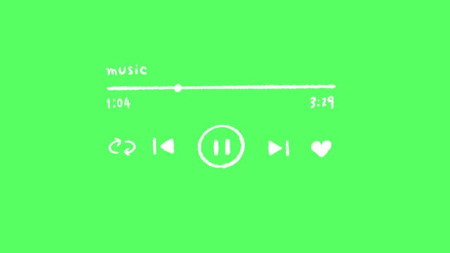 Music player style seek bar Hand drawn animation of play button Green background chromakey / ミュージックプレイヤー風シークバー 再生ボタンの手描きアニメーション グリーンバック クロマキー