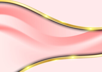 Elegant pink shade background with line golden elements. Realistic luxury paper cut style modern concept.