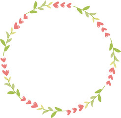 cute pastel green pink valentine roses flat style wreath frame