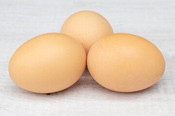 Eggs isolated on white background, close up view