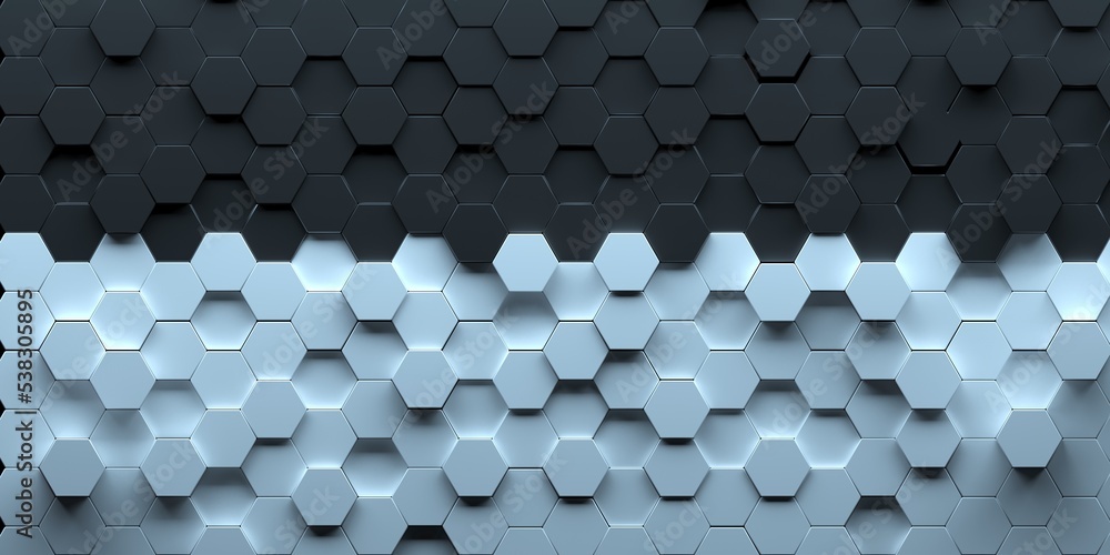Poster 3d image of a decorative panel from multi-colored hexagons. background and texture