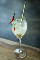 modern thai cocktail with rice wine, chilli pepper, lime and lemongrass - 538307875