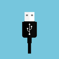 USB connection icon. Flat design style modern vector illustration. Isolated on stylish color background. Flat long shadow icon. Elements in flat design. USB cable icon.