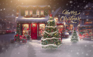 christmas scene with christmas store 