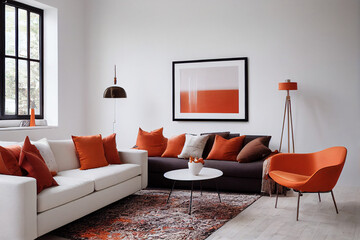 Contemporary living room in autumn colours, digital art