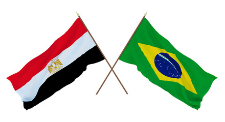 Background, 3D render for designers, illustrators. National Independence Day. Flags Egypt and Brazil