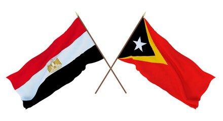 Background, 3D render for designers, illustrators. National Independence Day. Flags Egypt and East Timor