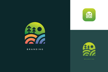 Field Farming And Landscape Vector Logo Landscaping Concept