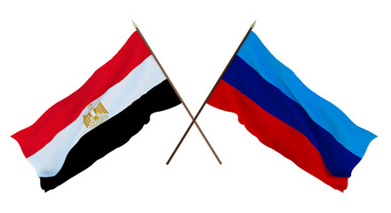 Background, 3D render for designers, illustrators. National Independence Day. Flags Egypt and Lugansk People's Republic