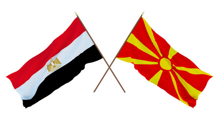 Naklejka premium Background, 3D render for designers, illustrators. National Independence Day. Flags Egypt and Macedonia