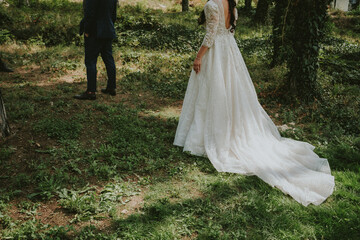 bride and groom walking