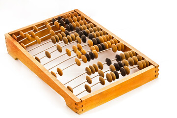 antique wooden abacus for calculation, isolated