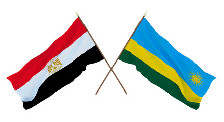 Background, 3D render for designers, illustrators. National Independence Day. Flags Egypt and Rwanda