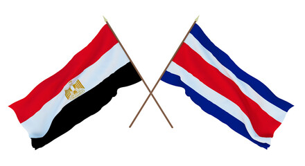 Background, 3D render for designers, illustrators. National Independence Day. Flags Egypt and Thailand