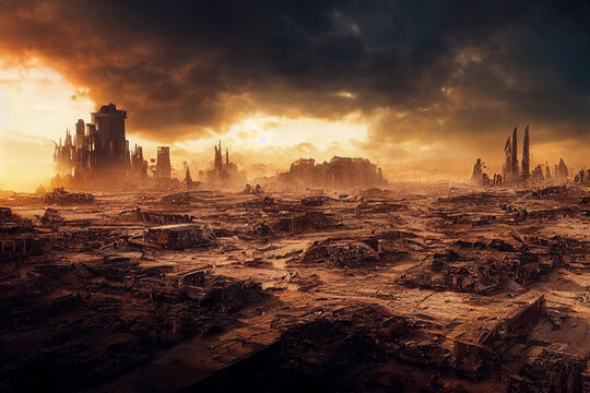 lost civilization future dystopian landscape 3d illustration