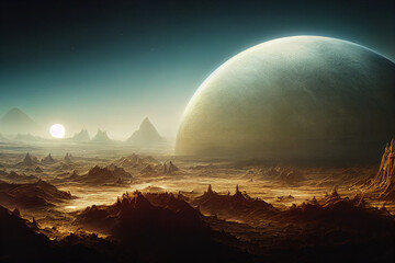 Fototapeta na wymiar fantasy sci-fi landscape of alien planet 3d illustration